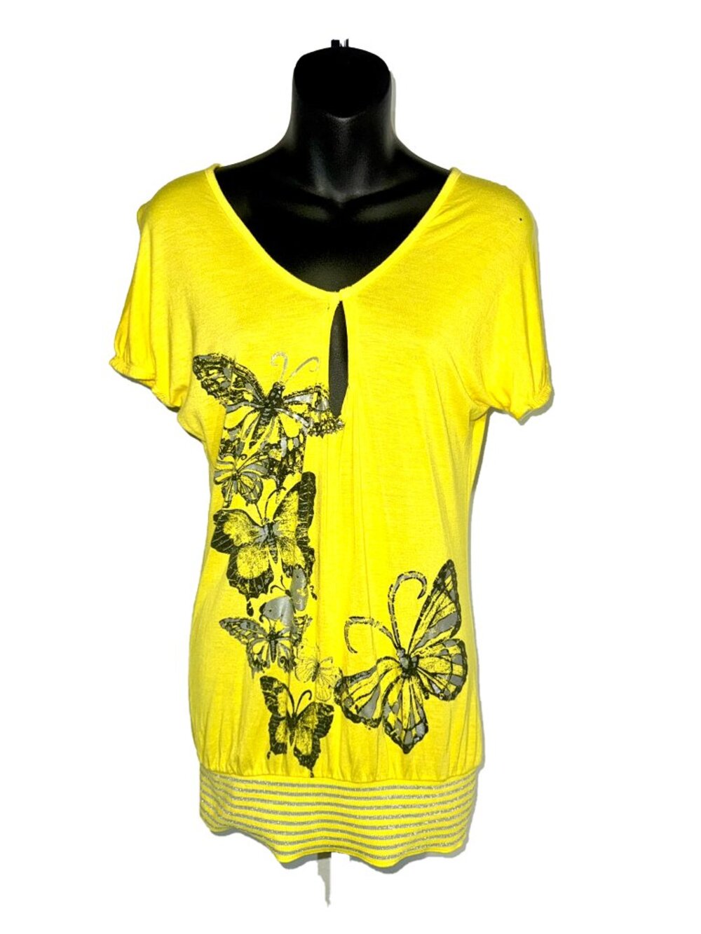 Vintage Y2K Vixen Yellow Butterfly Print Women's Top Sz Medium